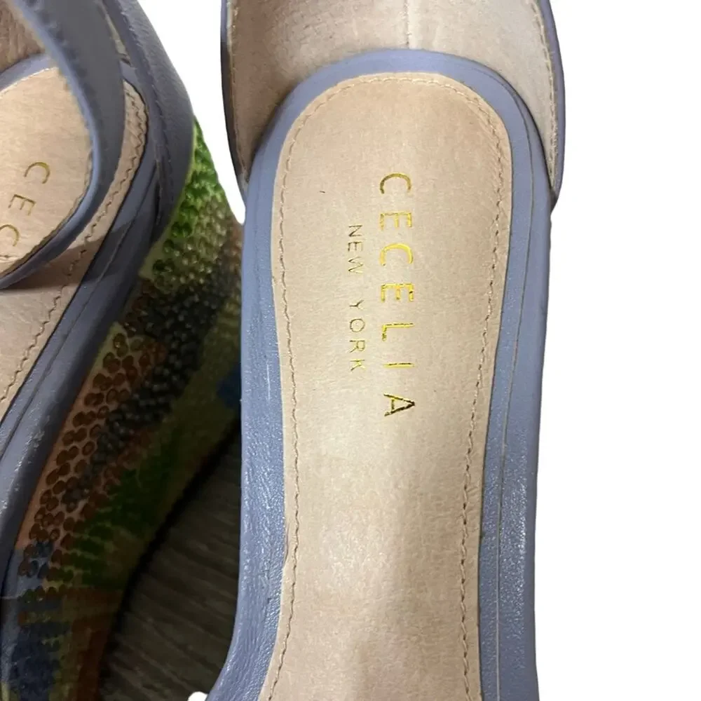 Cecelia New York Bella Camo Crystal Detailed Platform Ankle Strap Wedges Sandals